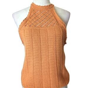 Soft Girl Crochet Halter Top in Orange /Peach Boho Coquette Knit Tank
